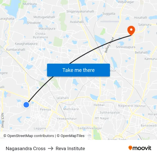 Nagasandra Cross to Reva Institute map