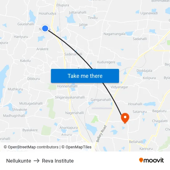 Nellukunte to Reva Institute map