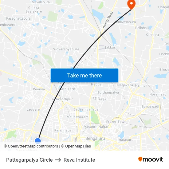 Pattegarpalya Circle to Reva Institute map