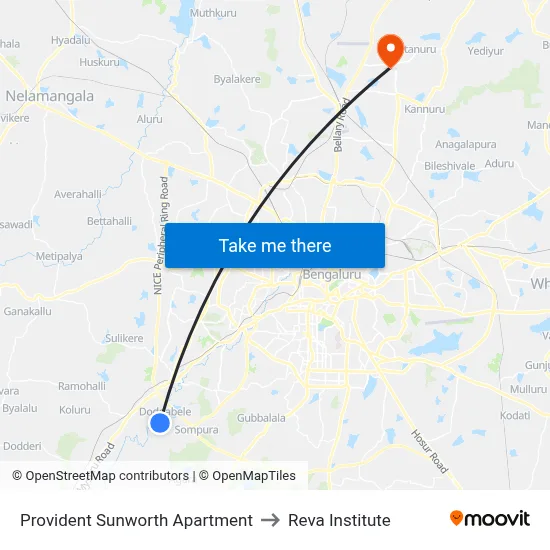 Provident Sunworth Apartment to Reva Institute map