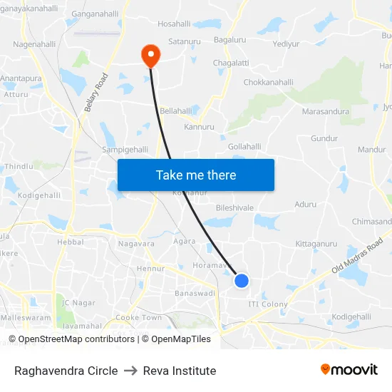 Raghavendra Circle to Reva Institute map