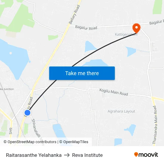 Raitarasanthe Yelahanka to Reva Institute map