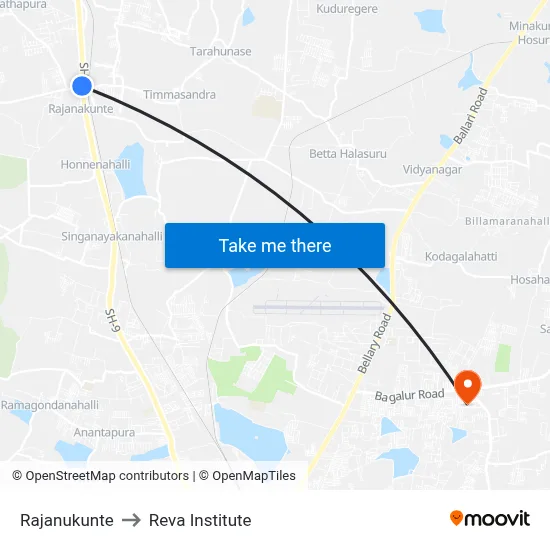 Rajanukunte to Reva Institute map