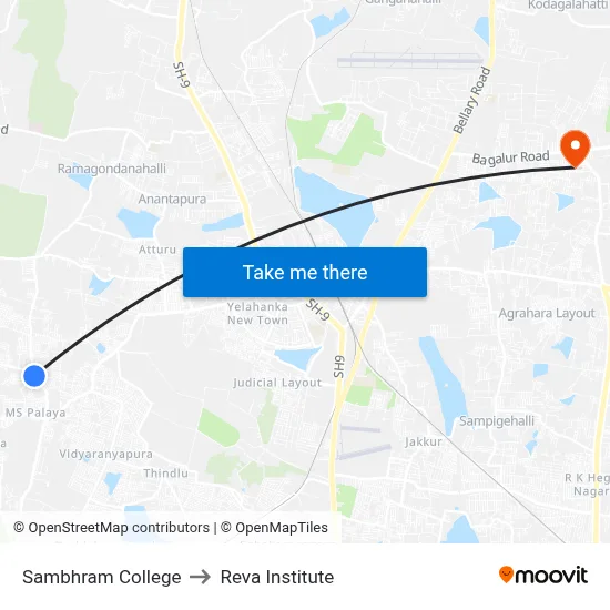 Sambhram College to Reva Institute map