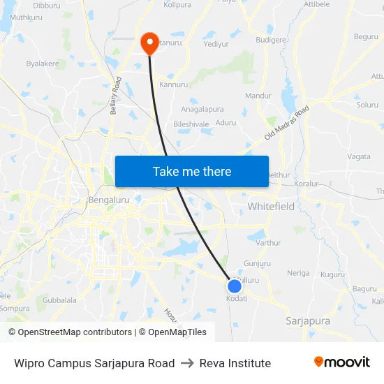 Wipro Campus Sarjapura Road to Reva Institute map