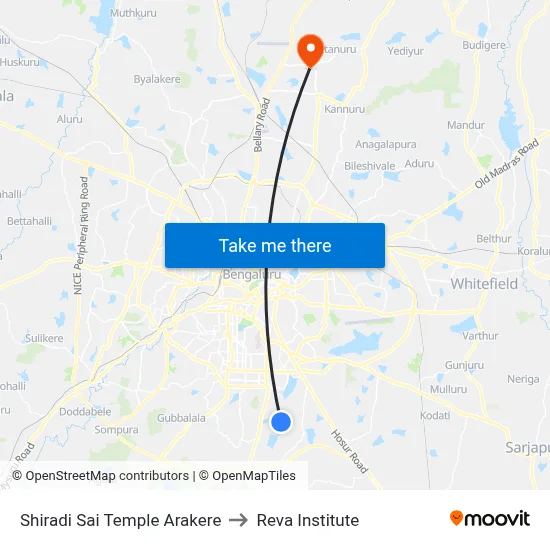 Shiradi Sai Temple Arakere to Reva Institute map