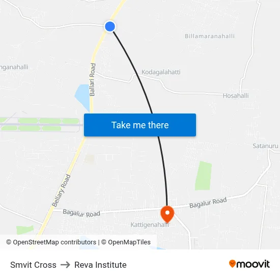 Smvit Cross to Reva Institute map