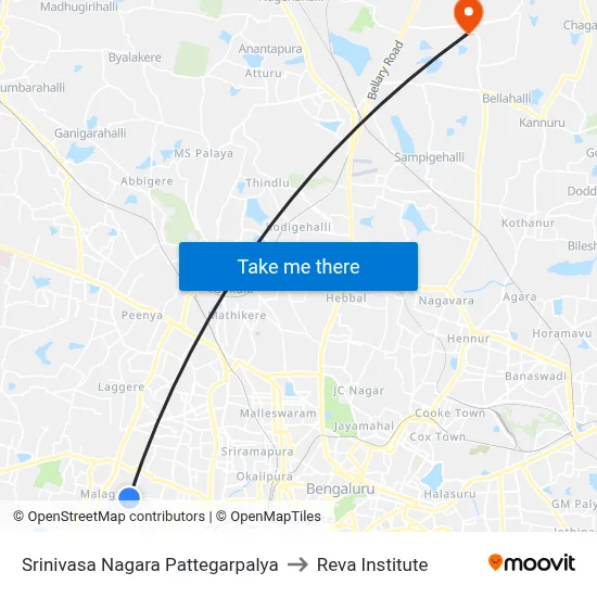 Srinivasa Nagara Pattegarpalya to Reva Institute map