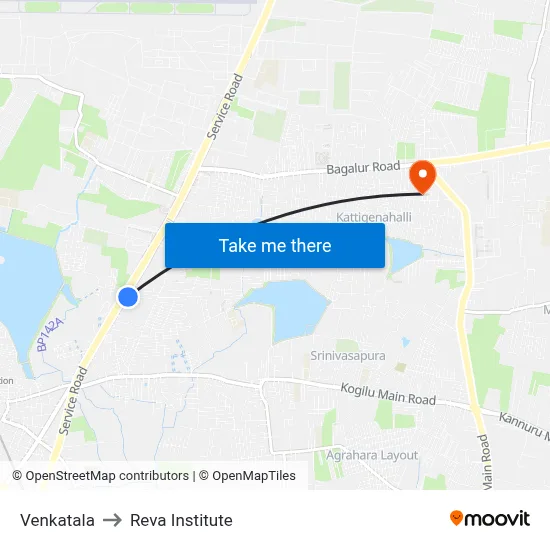Venkatala to Reva Institute map