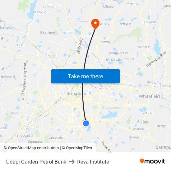 Udupi Garden Petrol Bunk to Reva Institute map
