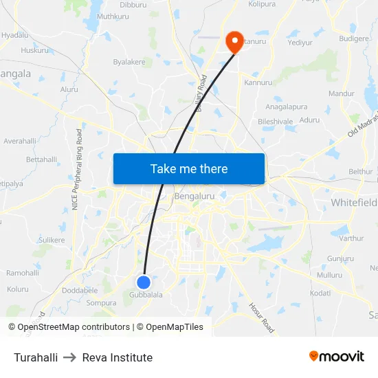Turahalli to Reva Institute map