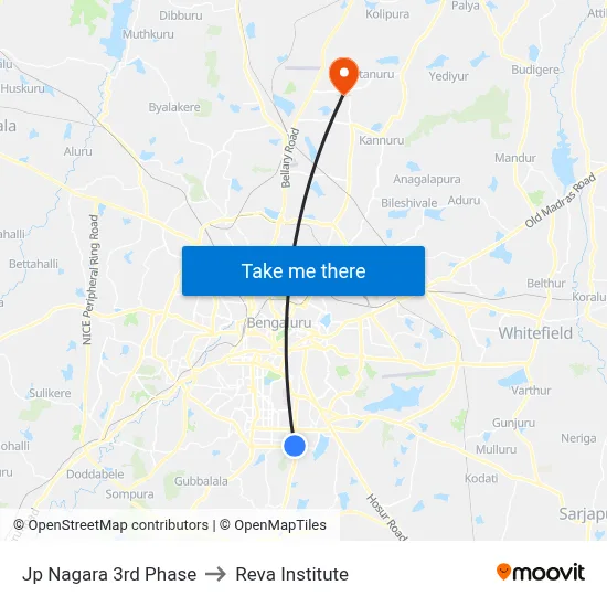 Jp Nagara 3rd Phase to Reva Institute map