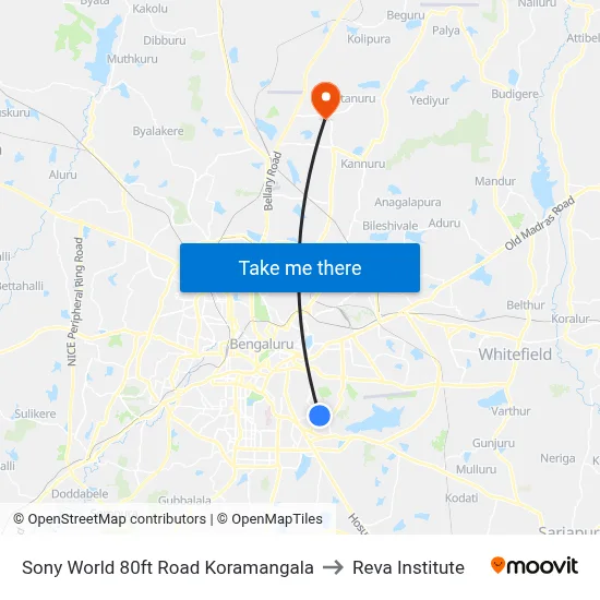 Sony World 80ft Road Koramangala to Reva Institute map