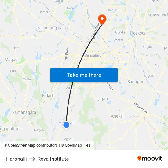 Harohalli to Reva Institute map