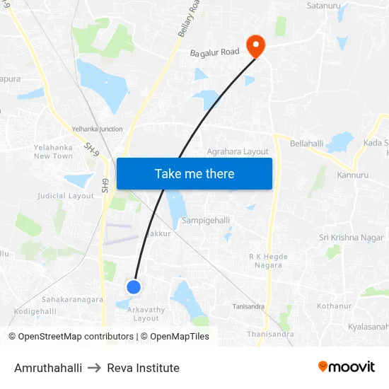 Amruthahalli to Reva Institute map