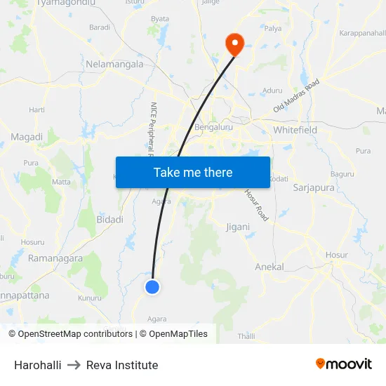 Harohalli to Reva Institute map
