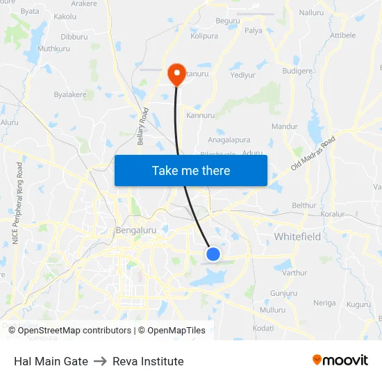 Hal Main Gate to Reva Institute map