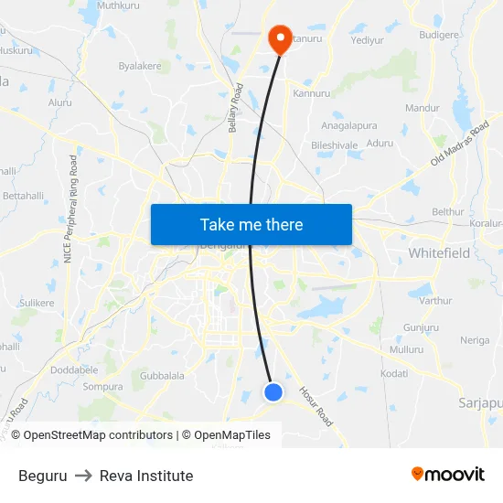 Beguru to Reva Institute map