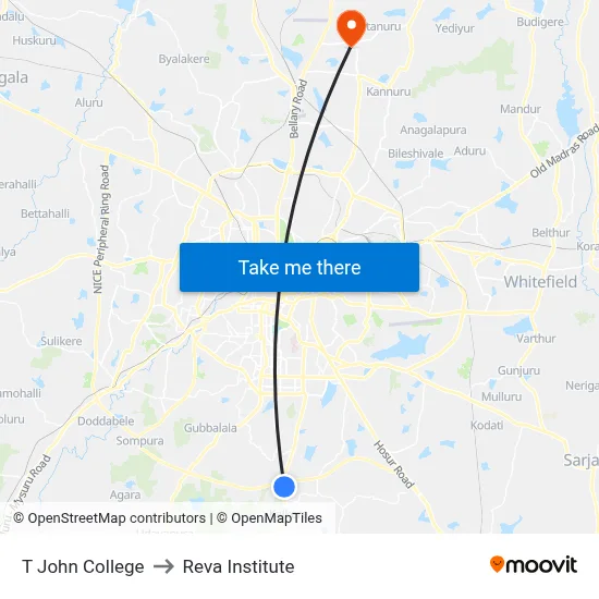 T John College to Reva Institute map