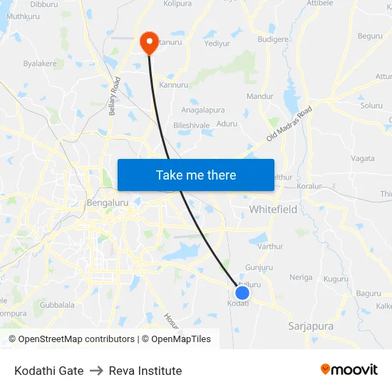 Kodathi Gate to Reva Institute map