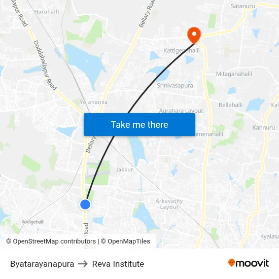 Byatarayanapura to Reva Institute map