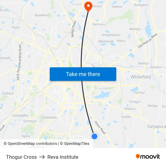 Thogur Cross to Reva Institute map