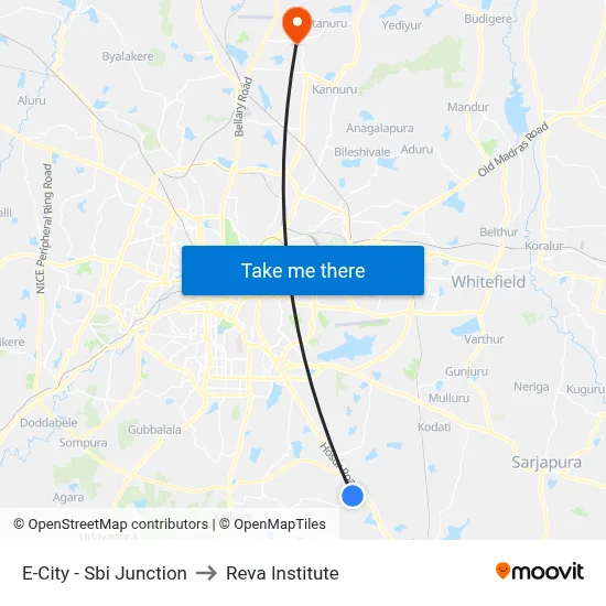 E-City - Sbi Junction to Reva Institute map