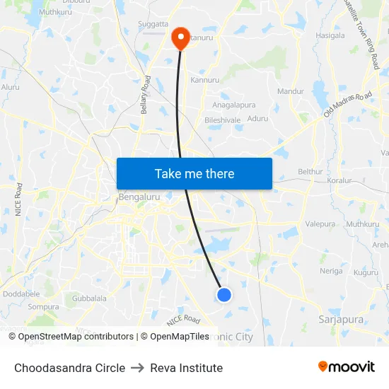 Choodasandra Circle to Reva Institute map
