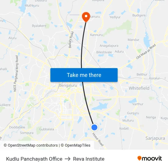 Kudlu Panchayath Office to Reva Institute map
