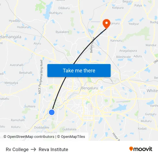 Rv College to Reva Institute map
