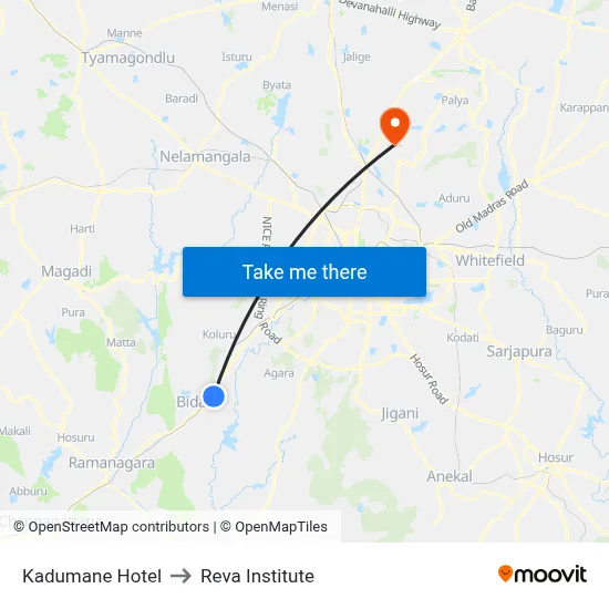 Kadumane Hotel to Reva Institute map