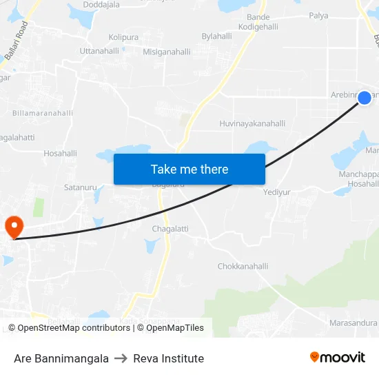 Are Bannimangala to Reva Institute map