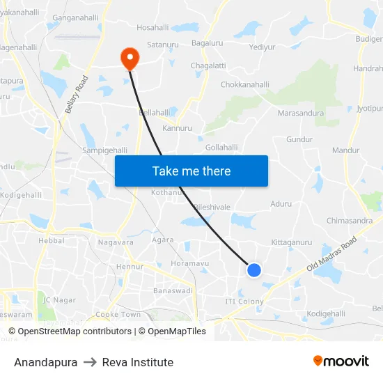 Anandapura to Reva Institute map