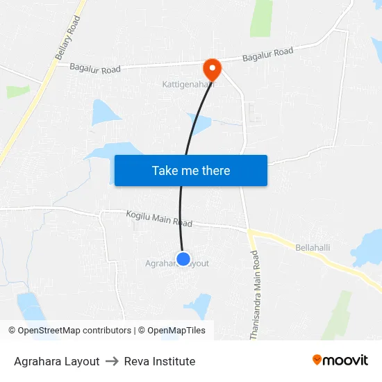 Agrahara Layout to Reva Institute map
