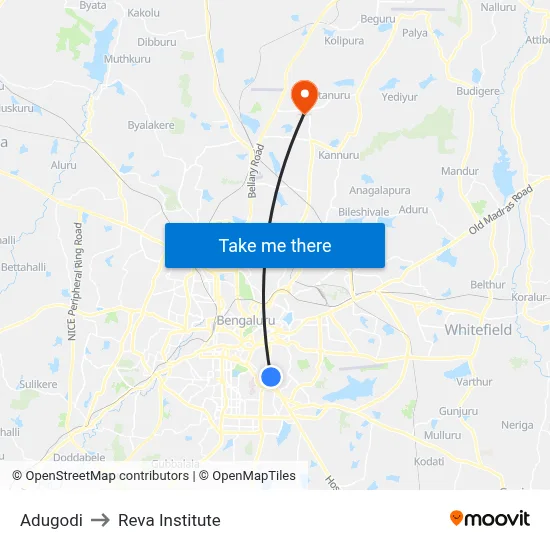 Adugodi to Reva Institute map