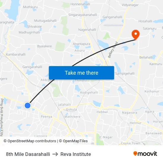 8th Mile Dasarahalli to Reva Institute map