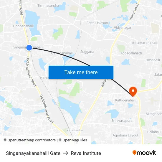 Singanayakanahalli Gate to Reva Institute map