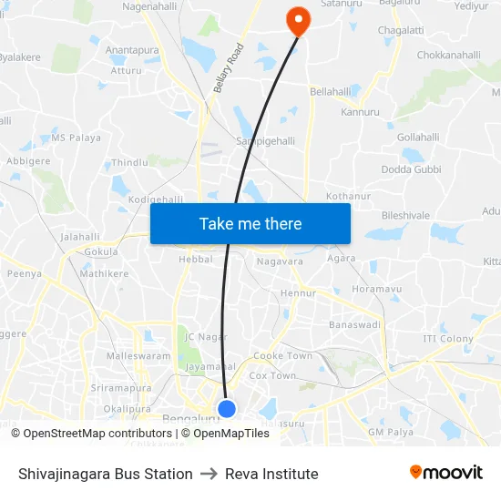 Shivajinagara Bus Station to Reva Institute map