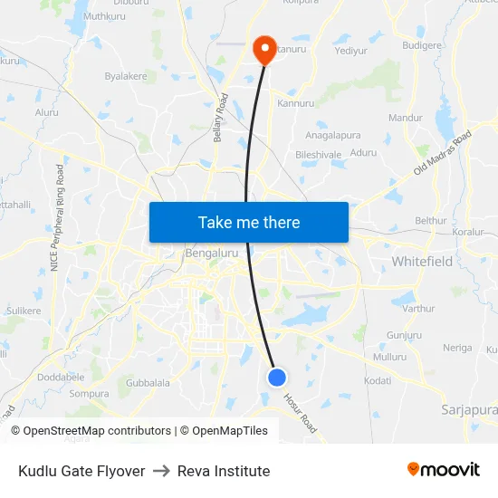 Kudlu Gate Flyover to Reva Institute map
