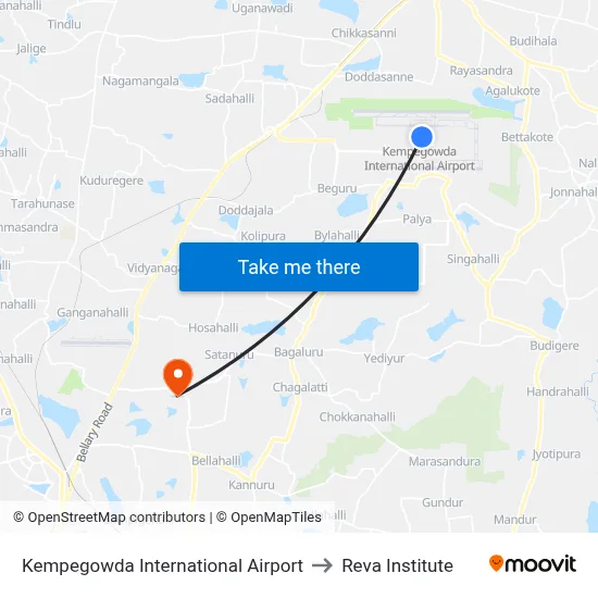 Kempegowda International Airport to Reva Institute map