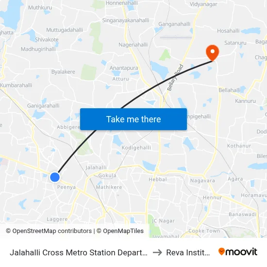 Jalahalli Cross Metro Station Departure to Reva Institute map