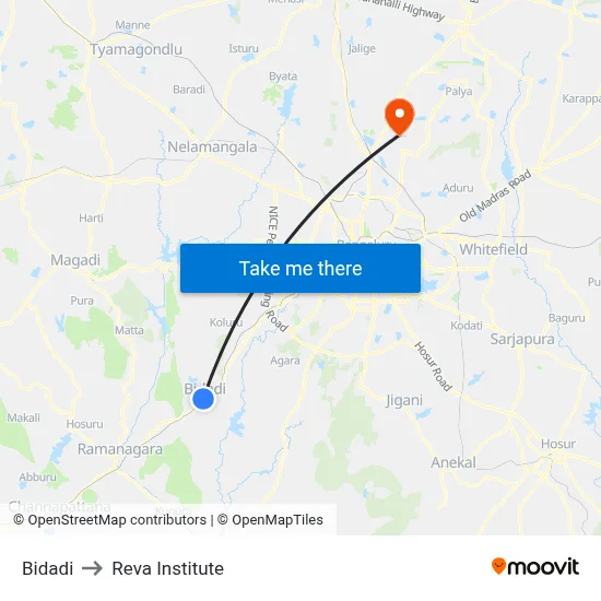 Bidadi to Reva Institute map