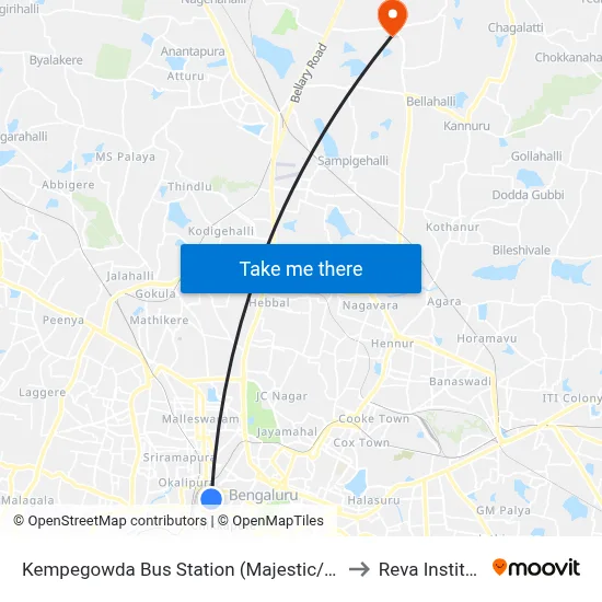 Kempegowda Bus Station (Majestic/Kbs) to Reva Institute map