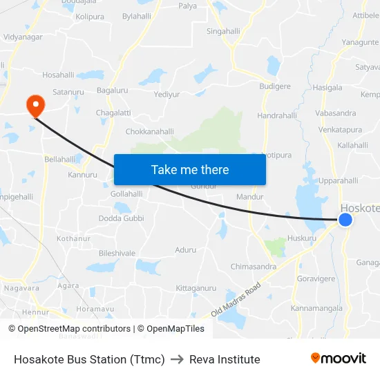 Hosakote Bus Station (Ttmc) to Reva Institute map