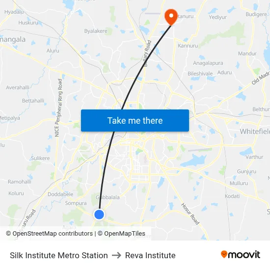 Silk Institute Metro Station to Reva Institute map