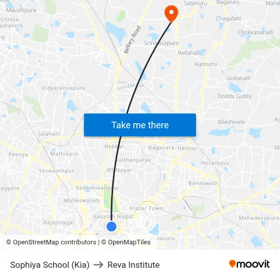 Sophiya School (Kia) to Reva Institute map