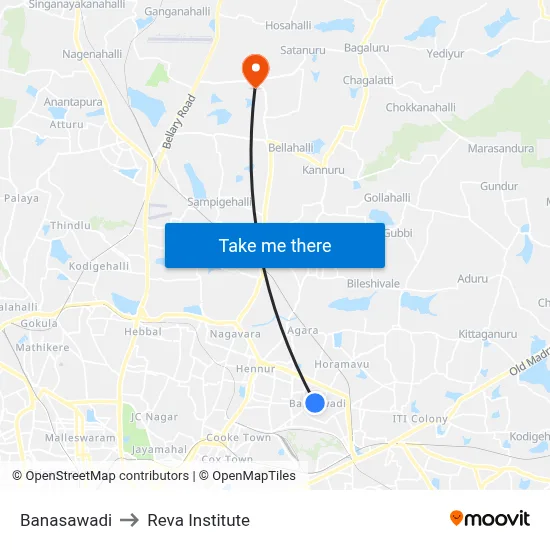 Banasawadi to Reva Institute map