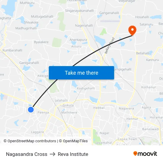 Nagasandra Cross to Reva Institute map