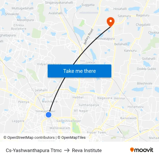 Cs-Yashwanthapura Ttmc to Reva Institute map