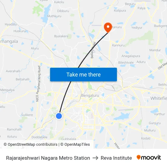 Rajarajeshwari Nagara Metro Station to Reva Institute map